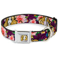 Load image into Gallery viewer, Rapunzel Sketch Full Color Seatbelt Buckle Collar - Rapunzel Poses/Floral Collage Sketch Purple