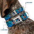 Load image into Gallery viewer, Stitch Smiling CLOSE-UP Full Color Black Seatbelt Buckle Collar - Stitch Expressions/Hibiscus Collage Green-Blue Fade