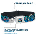 Load image into Gallery viewer, Stitch Smiling CLOSE-UP Full Color Black Seatbelt Buckle Collar - Stitch Expressions/Hibiscus Collage Green-Blue Fade