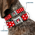Minnie Mouse w Bow CLOSE-UP Full Color Black Red White Seatbelt Buckle Collar - Minnie Mouse Polka Dots Red/White