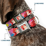 Ariel Face4 Full Color Pink Blue Seatbelt Buckle Collar - Ariel/Flounder/Fish Trio Poses Pinks