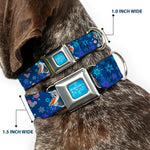FROZEN Logo Full Color Blues Seatbelt Buckle Collar - Frozen Olaf Poses/Snowflakes Blues