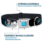 FROZEN Logo Full Color Blues Seatbelt Buckle Collar - Elsa the Snow Queen Poses PERFECT AND POWERFUL Blues/White