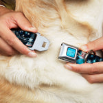 FROZEN Logo Full Color Blues Seatbelt Buckle Collar - Elsa the Snow Queen Poses PERFECT AND POWERFUL Blues/White