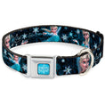Load image into Gallery viewer, FROZEN Logo Full Color Blues Seatbelt Buckle Collar - Elsa the Snow Queen Poses PERFECT AND POWERFUL Blues/White