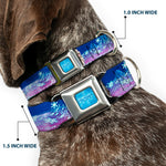 FROZEN Logo Full Color Blues Seatbelt Buckle Collar - Elsa the Snow Queen Poses/Castle & Snowy Mountains Blue-Pink Fade
