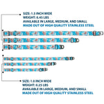 FROZEN Logo Full Color Blues Seatbelt Buckle Collar - Frozen Elsa Face/Action Pose/Snowflakes Blues/White