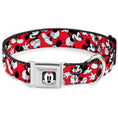 Load image into Gallery viewer, Mickey Mouse Face2 CLOSE-UP Full Color Red Black White Seatbelt Buckle Collar - Mickey Mouse Poses Scattered Red/Black/White
