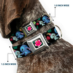 Lilo & Stitch Hibiscus Flower Full Color Black/Pink Seatbelt Buckle Collar - Stitch & Scrump Poses/Tropical Flora