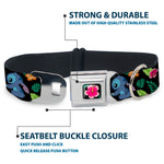 Lilo & Stitch Hibiscus Flower Full Color Black/Pink Seatbelt Buckle Collar - Stitch & Scrump Poses/Tropical Flora