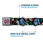 Lilo & Stitch Hibiscus Flower Full Color Black/Pink Seatbelt Buckle Collar - Stitch & Scrump Poses/Tropical Flora