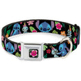 Load image into Gallery viewer, Lilo & Stitch Hibiscus Flower Full Color Black/Pink Seatbelt Buckle Collar - Stitch & Scrump Poses/Tropical Flora
