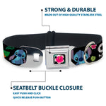 Lilo & Stitch Hibiscus Flower Full Color Black Pink Seatbelt Buckle Collar - OHANA MEANS FAMILY/Stitch & Scrump Poses/Tropical Flora Black/White/Multi Color