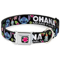 Load image into Gallery viewer, Lilo & Stitch Hibiscus Flower Full Color Black Pink Seatbelt Buckle Collar - OHANA MEANS FAMILY/Stitch & Scrump Poses/Tropical Flora Black/White/Multi Color