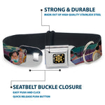 Aladdin Flower Motif Full Color Black/Gold Seatbelt Buckle Collar - Aladdin & Jasmine Scenes/Castle/Birds