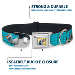 Olaf Face Frozen Sun Full Color Seatbelt Buckle Collar - Olaf Pose I LOVE WARM HUGS Stripe Blues