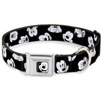 Mickey Mouse Face2 CLOSE-UP Full Color Black White Seatbelt Buckle Collar - Mickey Mouse Expressions Scattered Black/White