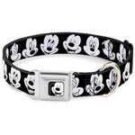 Mickey Mouse Face3 CLOSE-UP Full Color Black/White Seatbelt Buckle Collar - Mickey Mouse Expressions CLOSE-UP Black/White