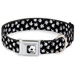 Mickey Mouse Face3 CLOSE-UP Full Color Black/White Seatbelt Buckle Collar - Mickey Mouse Hand Gestures Scattered Black/White