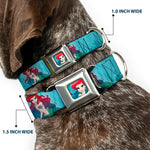 Ariel Face6 Turquoise Full Color Blues Seatbelt Buckle Collar - Ariel Poses Coral & Castle Blues/Reds
