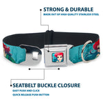 Ariel Face6 Turquoise Full Color Blues Seatbelt Buckle Collar - Ariel Poses Coral & Castle Blues/Reds