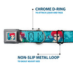 Ariel Face6 Turquoise Full Color Blues Seatbelt Buckle Collar - Ariel Poses Coral & Castle Blues/Reds