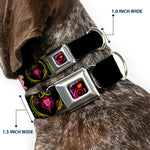 Dog Collar DYFV-Frozen Tulip Full Color Black/Pink/Red/Orange - ANNA Poses/Anna Monogram Heart Cameo Pinks/Yellow - WIDE-Medium
