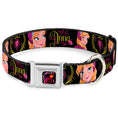 Load image into Gallery viewer, Dog Collar DYFV-Frozen Tulip Full Color Black/Pink/Red/Orange - ANNA Poses/Anna Monogram Heart Cameo Pinks/Yellow - WIDE-Medium