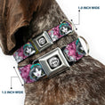Load image into Gallery viewer, Princess Rose Full Color Grays/White/Black Seatbelt Buckle Collar - Princess Sketch Poses/Floral Collage Pinks/Grays