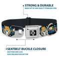 Load image into Gallery viewer, Alice Keyhole Full Color Black/White Seatbelt Buckle Collar - Alice in Wonderland Poses/Clock/Bottle Diamond/Stripe Black/White/Blues