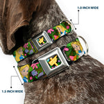 Alice in Wonderland THIS WAY Sign/Flowers Full Color Seatbelt Buckle Collar - Alice & Cheshire Cat Poses/Flowers