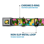 Alice in Wonderland THIS WAY Sign/Flowers Full Color Seatbelt Buckle Collar - Alice & Cheshire Cat Poses/Flowers