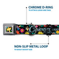 Load image into Gallery viewer, Alice in Wonderland THIS WAY Sign/Flowers Full Color Seatbelt Buckle Collar - CURIOUSER AND CURIOUSER/Flowers of Wonderland Collage