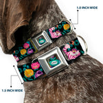 Alice in Wonderland DRINK ME Bottle Full Color Seatbelt Buckle Collar - Alice/Cheshire Cat/Flowers Poses Black/Multi Color