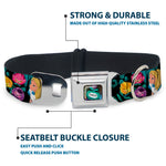 Alice in Wonderland DRINK ME Bottle Full Color Seatbelt Buckle Collar - Alice/Cheshire Cat/Flowers Poses Black/Multi Color