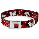 Heart Full Color Black/Red Seatbelt Buckle Collar - Mickey & Minnie HUGS & KISSES Poses Reds/White