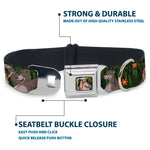 Mowgli & Baloo Hugging/Leaves Full Color Black/Greens Seatbelt Buckle Collar - Mowgli & Baloo 3-Poses Leaves/Flowers Greens/Orange