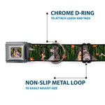 Mowgli & Baloo Hugging/Leaves Full Color Black/Greens Seatbelt Buckle Collar - Mowgli & Baloo 3-Poses Leaves/Flowers Greens/Orange
