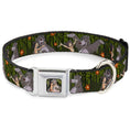 Load image into Gallery viewer, Mowgli & Baloo Hugging/Leaves Full Color Black/Greens Seatbelt Buckle Collar - Mowgli & Baloo 3-Poses Leaves/Flowers Greens/Orange
