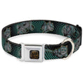 Load image into Gallery viewer, ALICE THROUGH THE LOOKING GLASS Logo Full Color Black/Gold Seatbelt Buckle Collar - Cheshire Cat 4-Poses Checkers Teal/Black