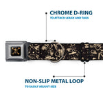 Pirates of The Caribbean Dead Men Tell No Tales Skull Icon Full Color Black Seatbelt Buckle Collar - Pirates Skulls Scattered/Splatter Black/Tan/Red