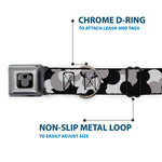 Mickey Mouse Head Silhouette Black Silver Seatbelt Buckle Collar - Mickey Mouse Head Stacked Black/Grays