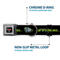 Load image into Gallery viewer, CARS 3 Emblem Full Color Black Silver Red Seatbelt Buckle Collar - Cars 3 JACKSON STORM Pose/STRIPE Black/Greens