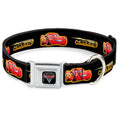 Load image into Gallery viewer, CARS 3 Emblem Full Color Black Silver Red Seatbelt Buckle Collar - Cars 3 LIGHTNING MCQUEEN Pose/Bolt Black/Yellows