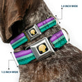 Load image into Gallery viewer, Little Mermaid Clam Shell Black Yellows Seatbelt Buckle Collar - Little Mermaid Stripe/Shell Purple/Green/Gold