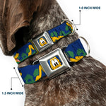 Pluto Face CLOSE-UP Blue Seatbelt Buckle Collar - Pluto 4-Poses/Landscape Blue/Green