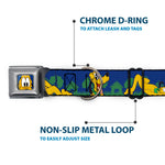 Pluto Face CLOSE-UP Blue Seatbelt Buckle Collar - Pluto 4-Poses/Landscape Blue/Green