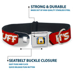 Pluto Face CLOSE-UP Full Color Blue Seatbelt Buckle Collar - Pluto 2-Pose IT'S A RUFF LIFE Red/Yellow/White