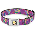 Load image into Gallery viewer, Tinker Bell CLOSE-UP Full Color Seatbelt Buckle Collar - Tinker Bell Poses/Flowers/Stars/Skull Purple