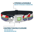 Load image into Gallery viewer, Toy Story Buzz Lightyear Space Ranger Wings Icon Full Color Green/Blue/White Seatbelt Buckle Collar - Toy Story Buzz Lightyear Space Ranger Logo/Striping Red/White/Green/Purple